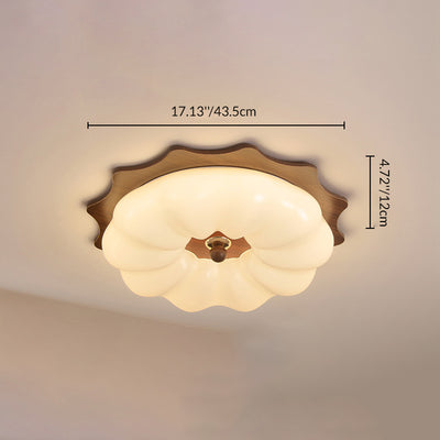 Traditional Chinese Acrylic Solid Wood Iron Pumpkin Flower LED Flush Mount Ceiling Light For Bedroom