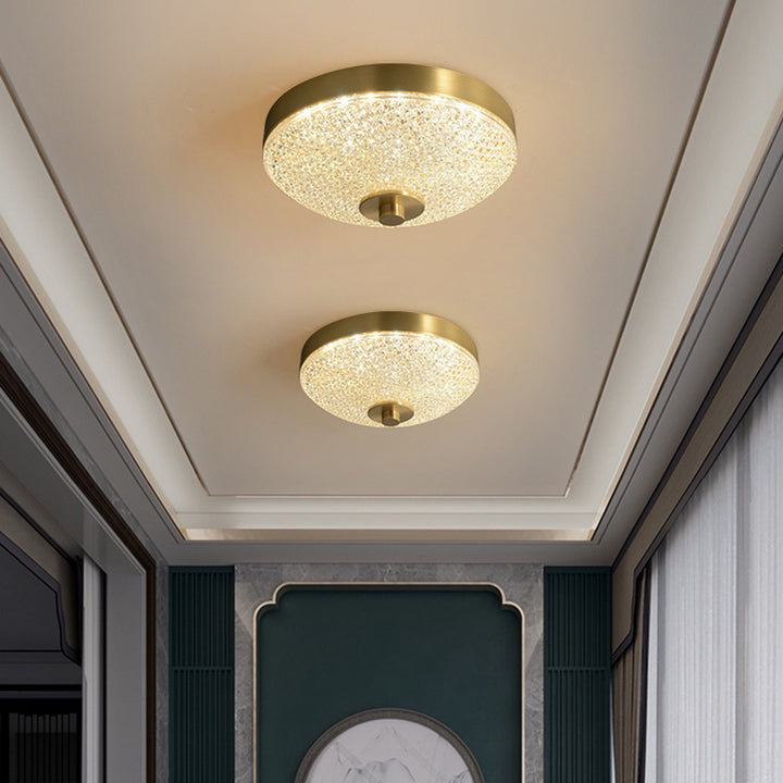 Modern Luxury Acrylic Brass Round Cylinder LED Flush Mount Ceiling Light For Bedroom