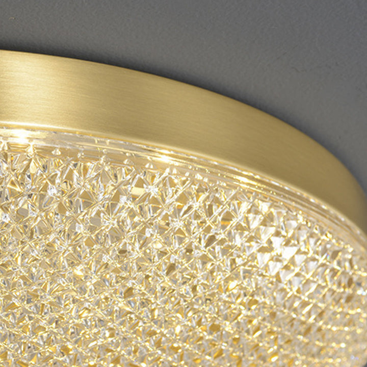 Modern Luxury Acrylic Brass Round Cylinder LED Flush Mount Ceiling Light For Bedroom