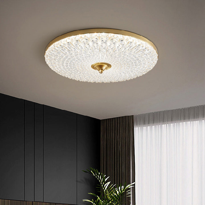 Modern Luxury Acrylic Brass Round LED Flush Mount Ceiling Light For Bedroom