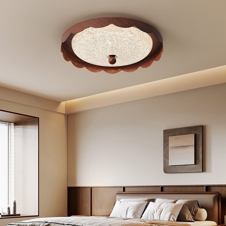 Contemporary Creative Acrylic Iron Wavy Round LED Flush Mount Ceiling Light For Bedroom