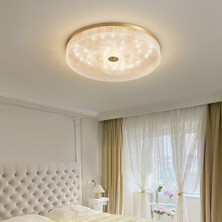 Lustre de plafond LED moderne en acrylique et laiton rond pour chambre à coucher 
