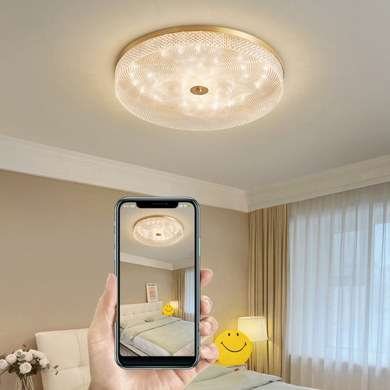 Lustre de plafond LED moderne en acrylique et laiton rond pour chambre à coucher 