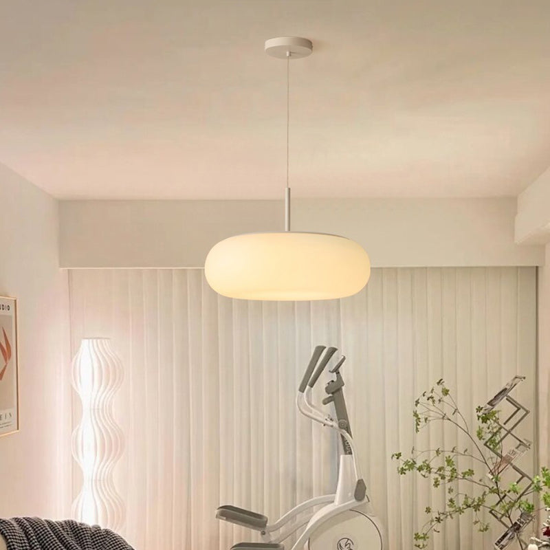 Contemporary Scandinavian PE Iron Flat-Round LED Chandelier For Bedroom