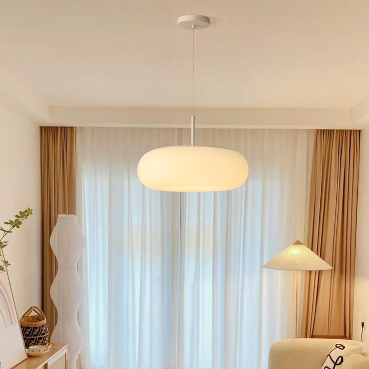 Contemporary Scandinavian PE Iron Flat-Round LED Chandelier For Bedroom