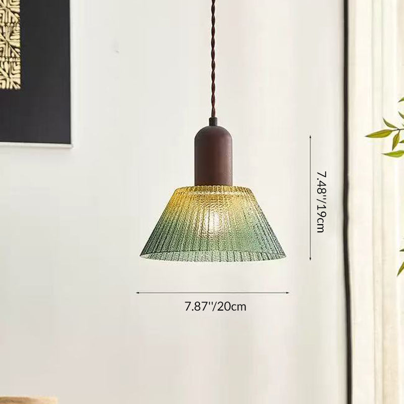Traditionelle japanische Glas-Holz-zylindrische konische 1-Licht-Pendelleuchte für Wohnzimmer 