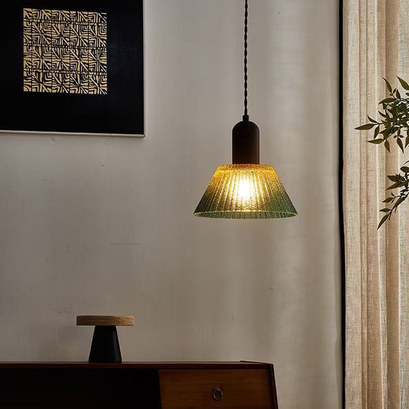 Traditionelle japanische Glas-Holz-zylindrische konische 1-Licht-Pendelleuchte für Wohnzimmer 