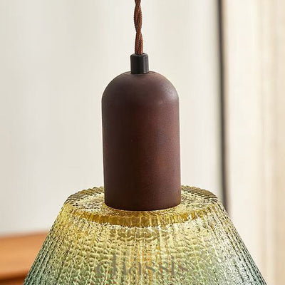 Traditionelle japanische Glas-Holz-zylindrische konische 1-Licht-Pendelleuchte für Wohnzimmer 