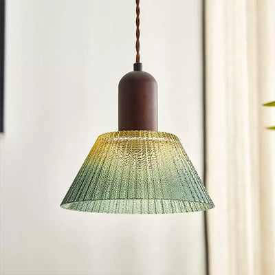 Traditionelle japanische Glas-Holz-zylindrische konische 1-Licht-Pendelleuchte für Wohnzimmer 