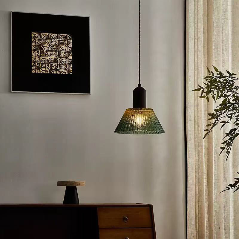 Traditionelle japanische Glas-Holz-zylindrische konische 1-Licht-Pendelleuchte für Wohnzimmer 
