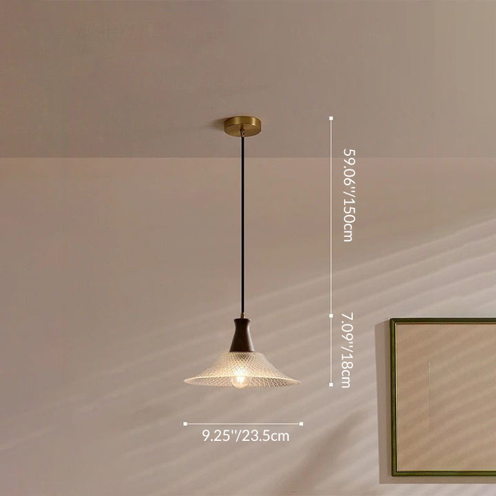 Traditionelle chinesische Glas-Walnuss-Messing-flared Runde 1-Licht-Pendelleuchte für das Schlafzimmer 