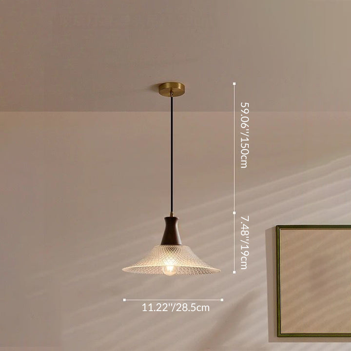 Traditionelle chinesische Glas-Walnuss-Messing-flared Runde 1-Licht-Pendelleuchte für das Schlafzimmer 