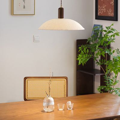 Traditionelle japanische Xuan-Papier Holz Metall Schüssel Zylinder 1-Licht Pendelleuchte für Wohnzimmer 
