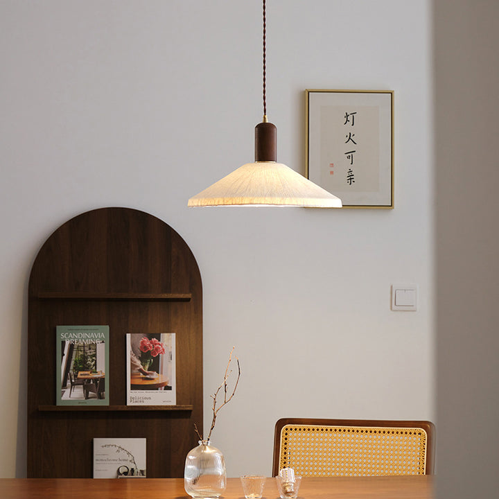 Traditionelle japanische Xuan-Papier Holz Metall Schüssel Zylinder 1-Licht Pendelleuchte für Wohnzimmer 