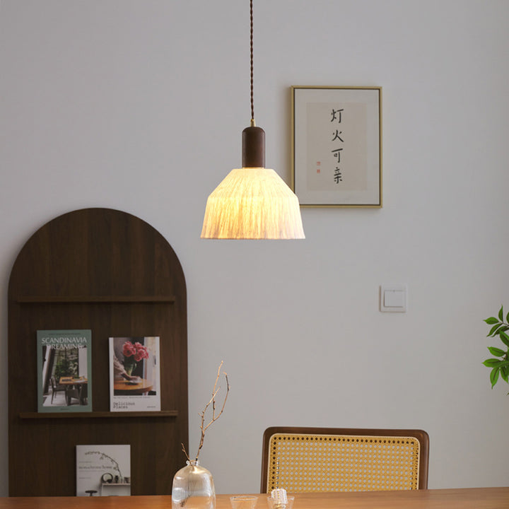 Traditionelle japanische Xuan-Papier Holz Metall Schüssel Zylinder 1-Licht Pendelleuchte für Wohnzimmer 