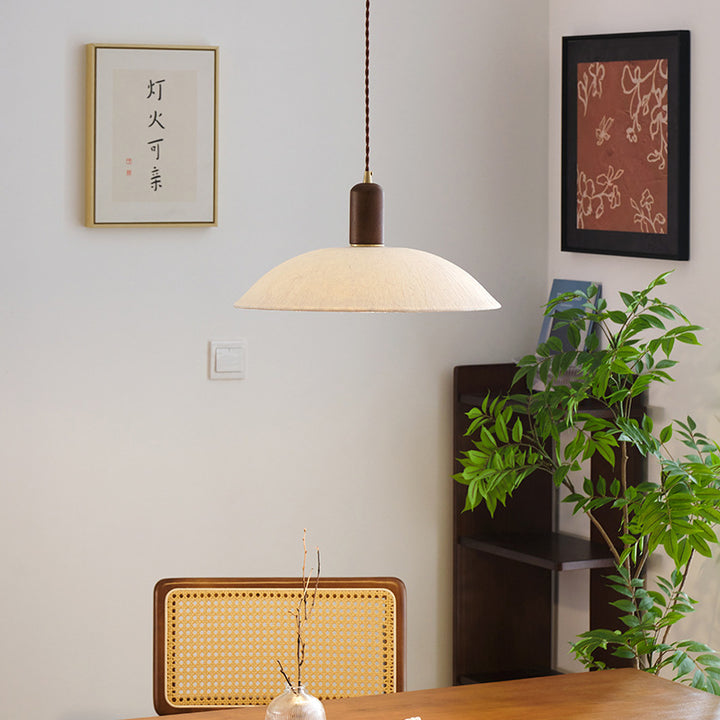 Traditionelle japanische Xuan-Papier Holz Metall Schüssel Zylinder 1-Licht Pendelleuchte für Wohnzimmer 