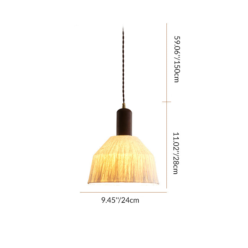 Traditionelle japanische Xuan-Papier Holz Metall Schüssel Zylinder 1-Licht Pendelleuchte für Wohnzimmer 