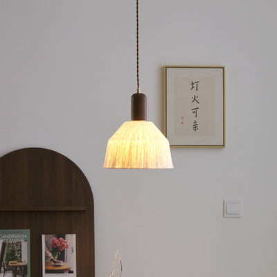 Traditionelle japanische Xuan-Papier Holz Metall Schüssel Zylinder 1-Licht Pendelleuchte für Wohnzimmer 