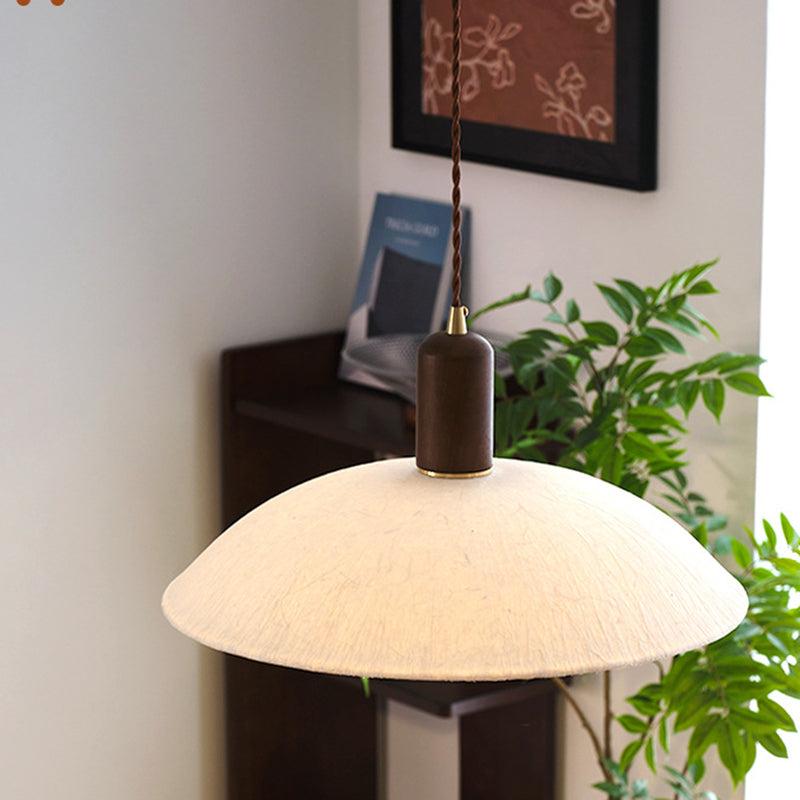Traditionelle japanische Xuan-Papier Holz Metall Schüssel Zylinder 1-Licht Pendelleuchte für Wohnzimmer 