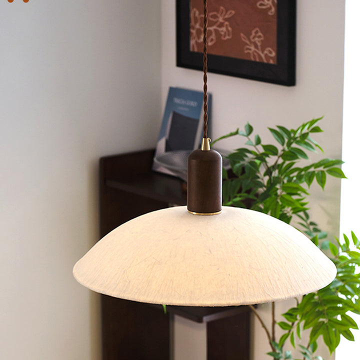 Traditionelle japanische Xuan-Papier Holz Metall Schüssel Zylinder 1-Licht Pendelleuchte für Wohnzimmer 