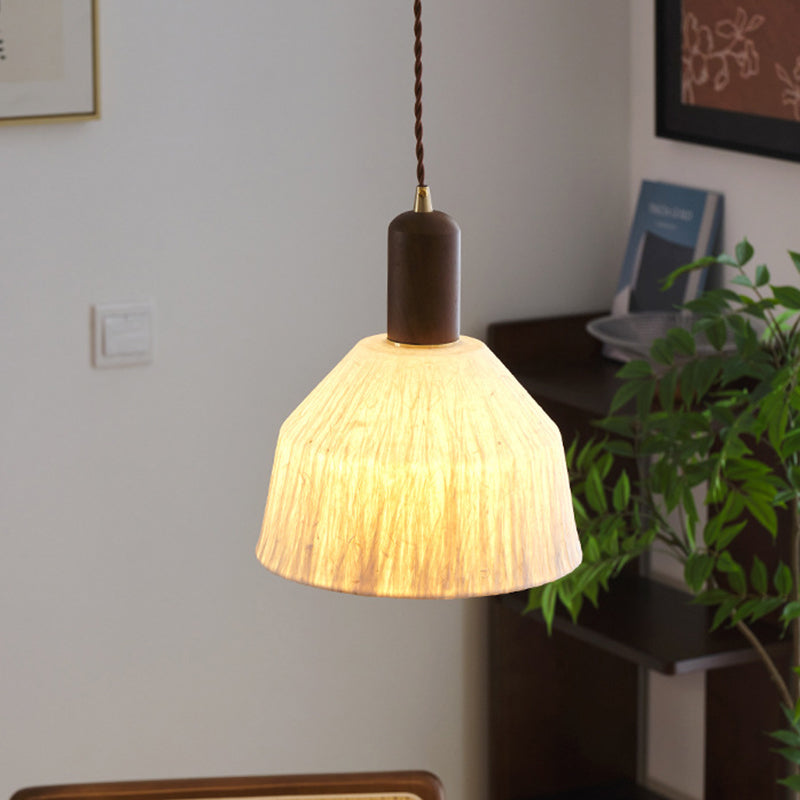 Traditionelle japanische Xuan-Papier Holz Metall Schüssel Zylinder 1-Licht Pendelleuchte für Wohnzimmer 