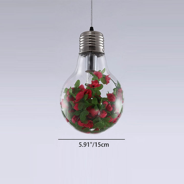 Traditional Rustic Glass Iron Bulb Rose Pendant Light 1-Light For Living Room
