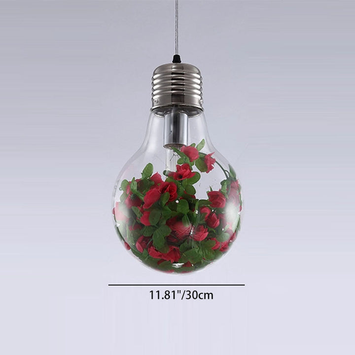 Traditional Rustic Glass Iron Bulb Rose Pendant Light 1-Light For Living Room