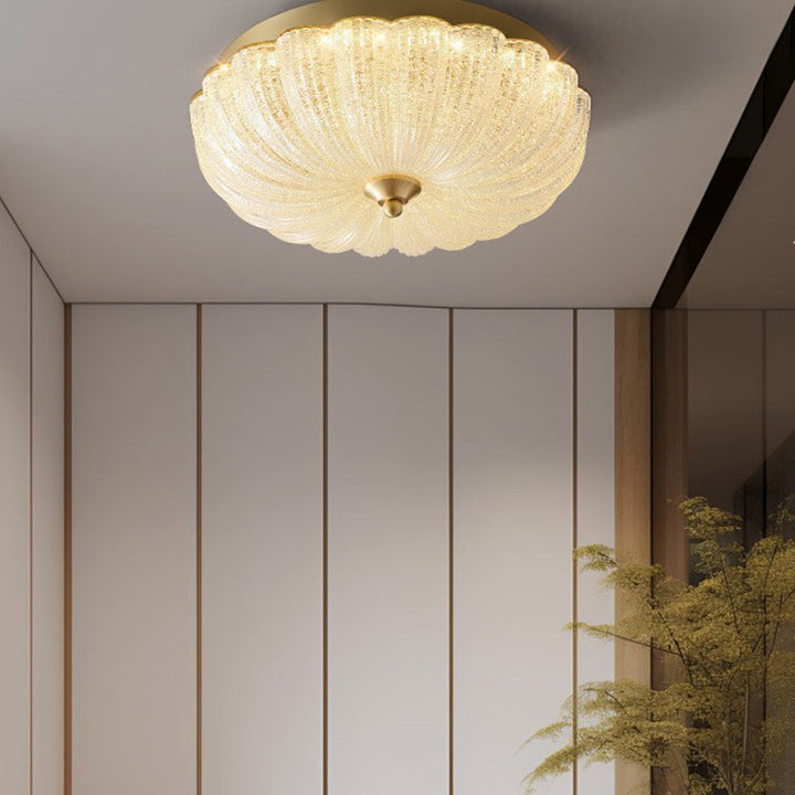 Lustre encastré rond à LED en forme de pétale en verre de luxe moderne en laiton et fer pour chambre 