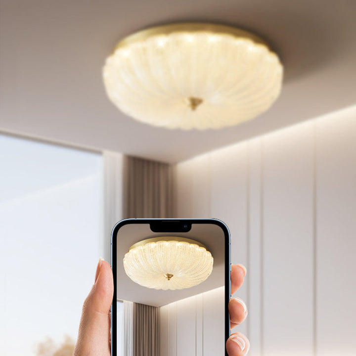 Lustre encastré rond à LED en forme de pétale en verre de luxe moderne en laiton et fer pour chambre 