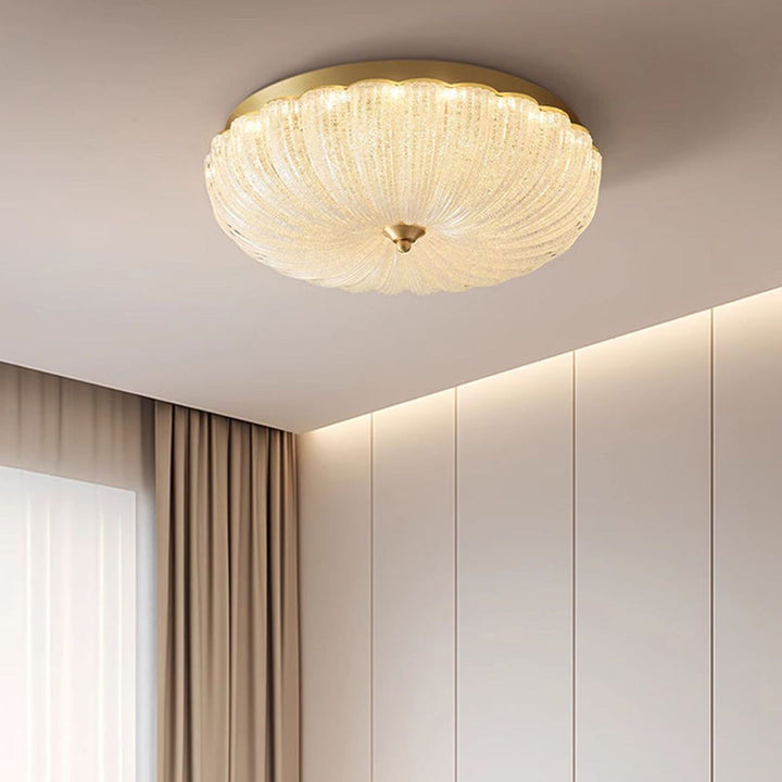 Lustre encastré rond à LED en forme de pétale en verre de luxe moderne en laiton et fer pour chambre 
