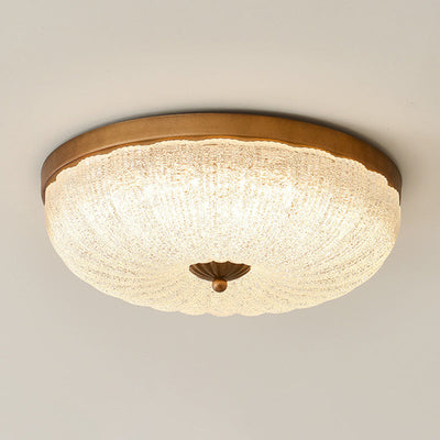 Traditional Chinese Glass Iron Wavy Semi-Round LED Flush Mount Ceiling Light For Bedroom