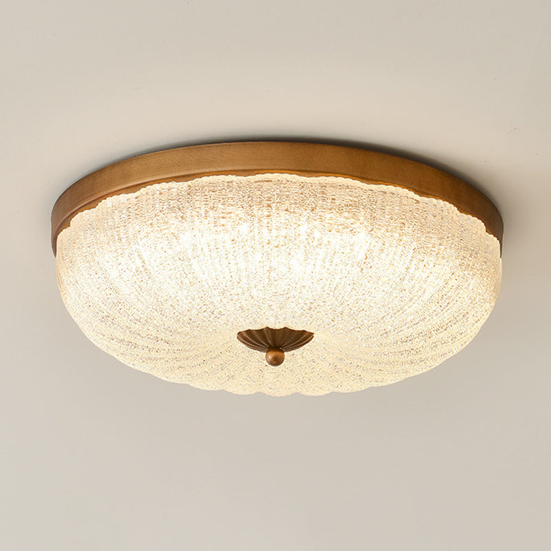 Traditional Chinese Glass Iron Wavy Semi-Round LED Flush Mount Ceiling Light For Bedroom