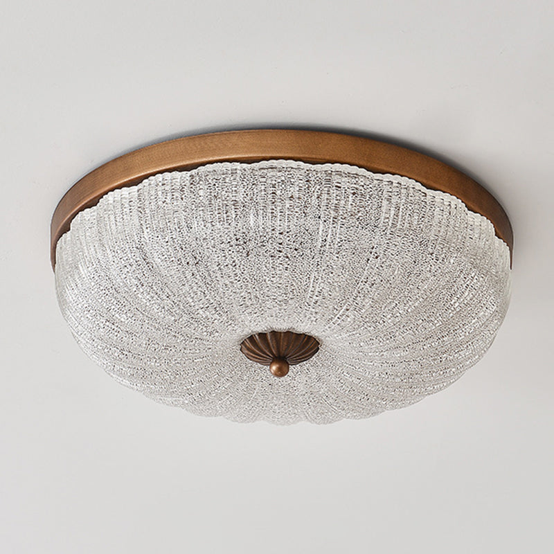 Traditional Chinese Glass Iron Wavy Semi-Round LED Flush Mount Ceiling Light For Bedroom