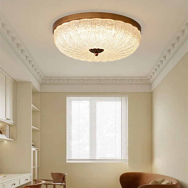 Luz de techo empotrada LED de cristal de hierro ondulado semirredondo chino tradicional para dormitorio 