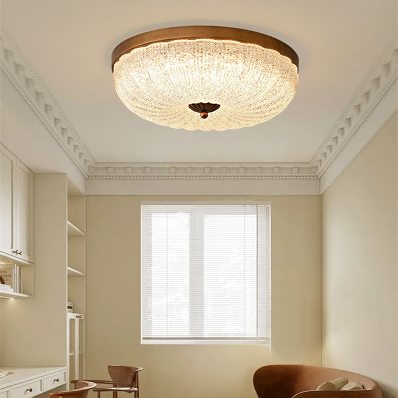Traditional Chinese Glass Iron Wavy Semi-Round LED Flush Mount Ceiling Light For Bedroom