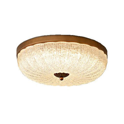 Traditional Chinese Glass Iron Wavy Semi-Round LED Flush Mount Ceiling Light For Bedroom