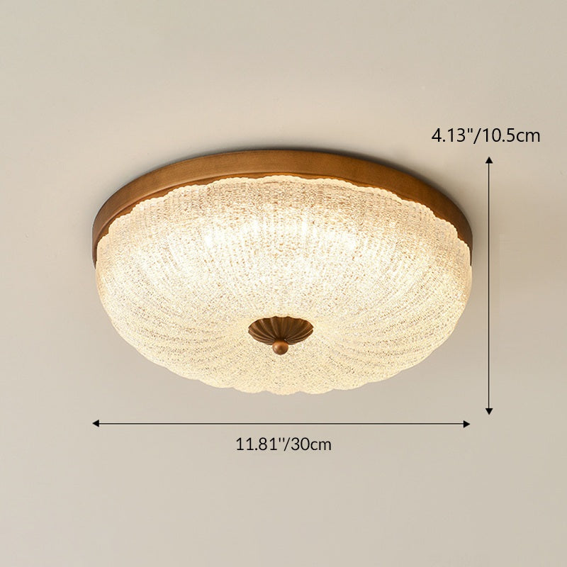Traditional Chinese Glass Iron Wavy Semi-Round LED Flush Mount Ceiling Light For Bedroom