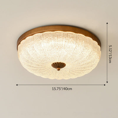 Traditional Chinese Glass Iron Wavy Semi-Round LED Flush Mount Ceiling Light For Bedroom