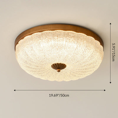 Traditional Chinese Glass Iron Wavy Semi-Round LED Flush Mount Ceiling Light For Bedroom