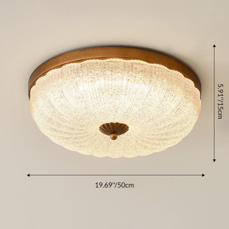 Traditional Chinese Glass Iron Wavy Semi-Round LED Flush Mount Ceiling Light For Bedroom