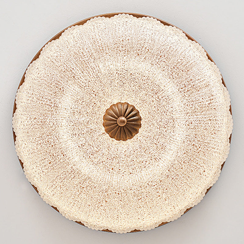 Traditional Chinese Glass Iron Wavy Semi-Round LED Flush Mount Ceiling Light For Bedroom