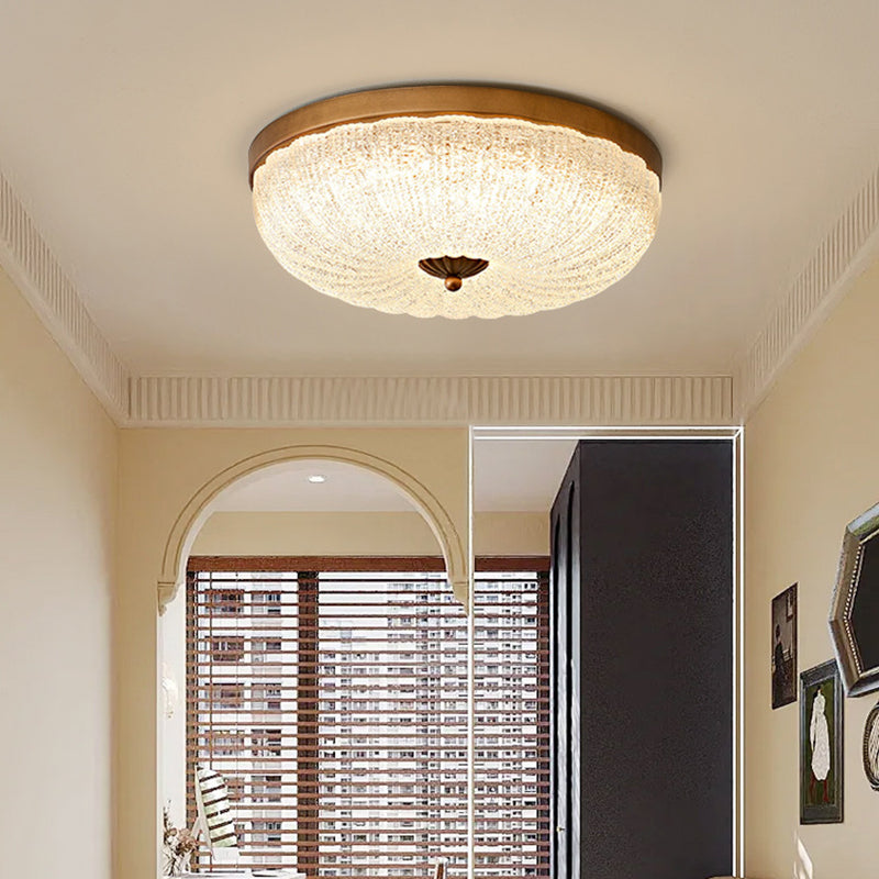 Traditional Chinese Glass Iron Wavy Semi-Round LED Flush Mount Ceiling Light For Bedroom