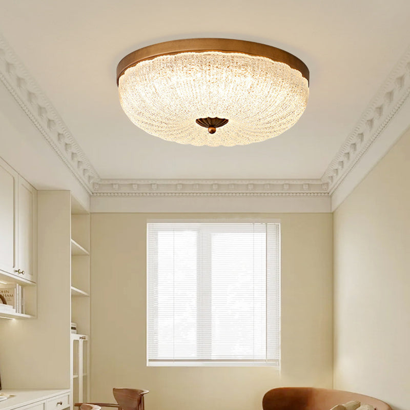 Traditional Chinese Glass Iron Wavy Semi-Round LED Flush Mount Ceiling Light For Bedroom