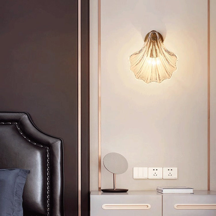 Applique murale moderne de luxe en verre et fer en forme de coquillage rond à 1 lumière pour salon 