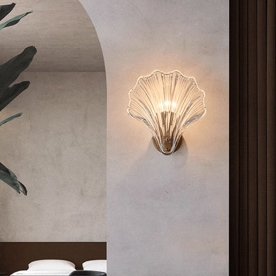 Modern Luxury Glass Iron Shell-Shaped Round 1-Light Wall Sconce Lamp For Living Room
