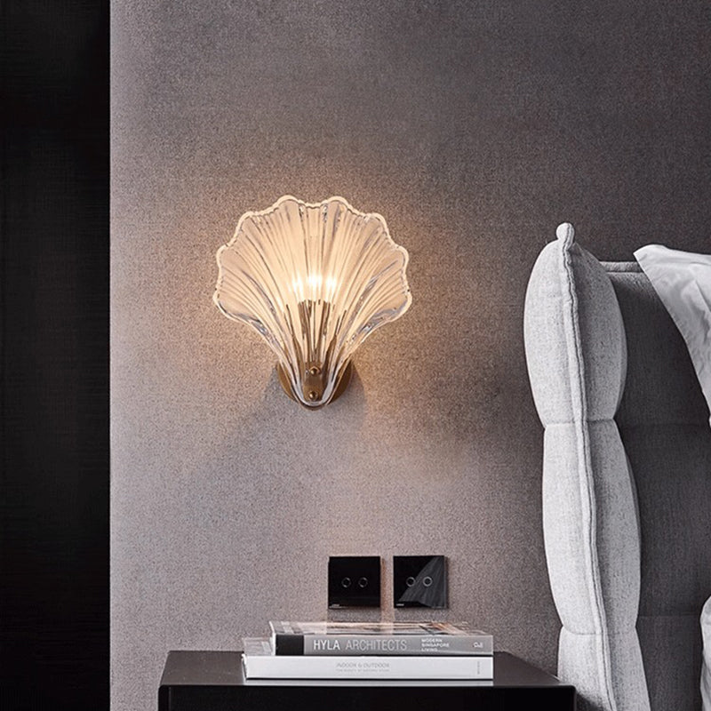 Modern Luxury Glass Iron Shell-Shaped Round 1-Light Wall Sconce Lamp For Living Room