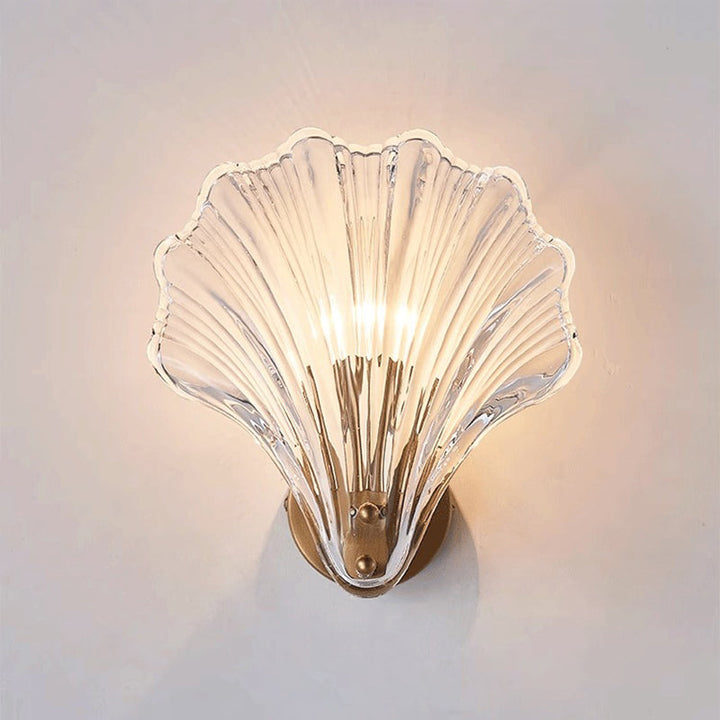 Applique murale moderne de luxe en verre et fer en forme de coquillage rond à 1 lumière pour salon 