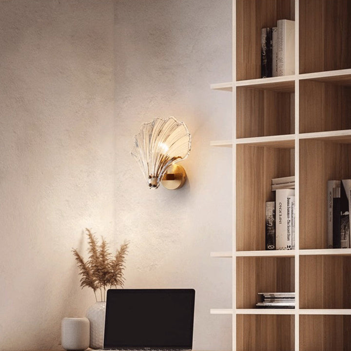 Applique murale moderne de luxe en verre et fer en forme de coquillage rond à 1 lumière pour salon 