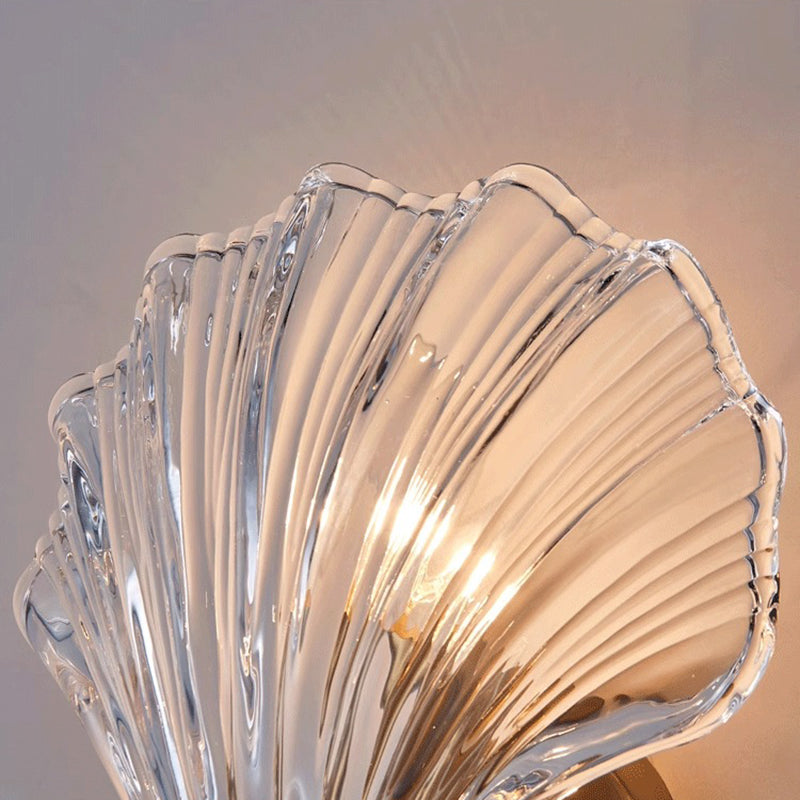 Applique murale moderne de luxe en verre et fer en forme de coquillage rond à 1 lumière pour salon 