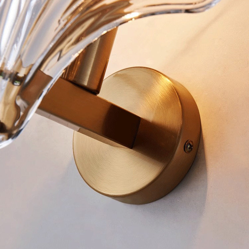 Modern Luxury Glass Iron Shell-Shaped Round 1-Light Wall Sconce Lamp For Living Room